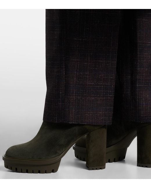Gianvito Rossi Green Barry Suede Platform Ankle Boots