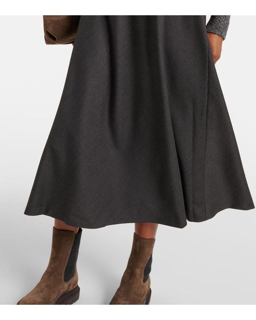 Brunello Cucinelli Black Wool-Blend Midi Skirt