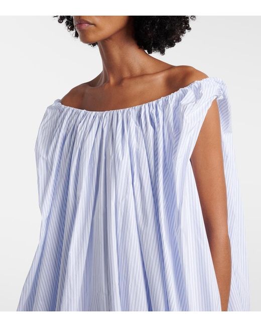 Jacquemus Blue Lavande Gathered Striped Midi Dress