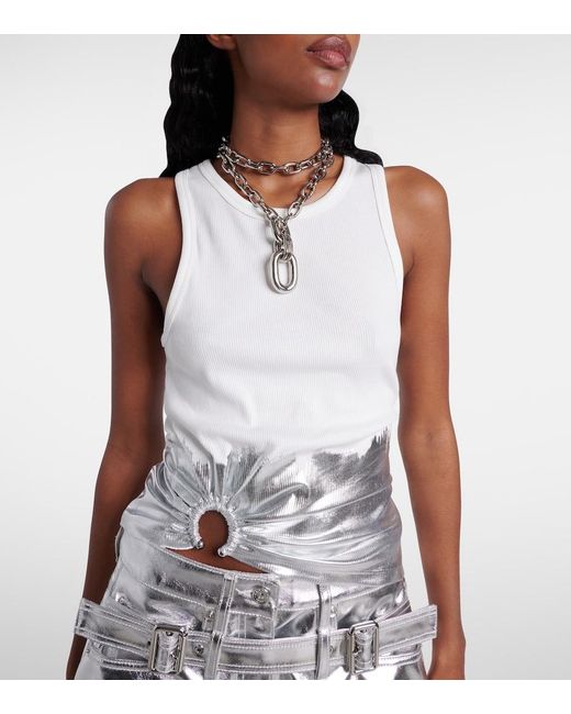 Rabanne White Gathered Cotton-Blend Tank Top