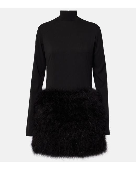 The New Arrivals Ilkyaz Ozel Black Elly Feather-Trimmed Silk Minidress