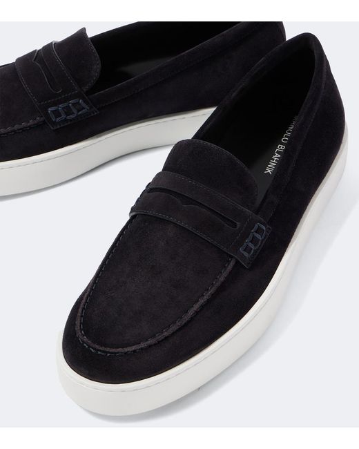 Manolo Blahnik Black Ellis Suede Penny Loafers for men