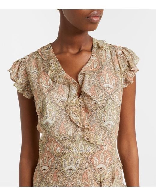 Veronica Beard Natural Avenel Printed Ruffled Silk Midi Dress