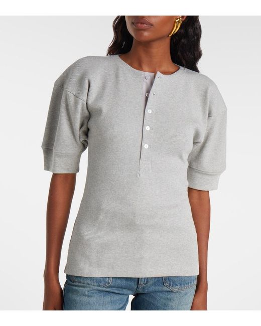Victoria Beckham Gray Cotton-Blend Henley Shirt