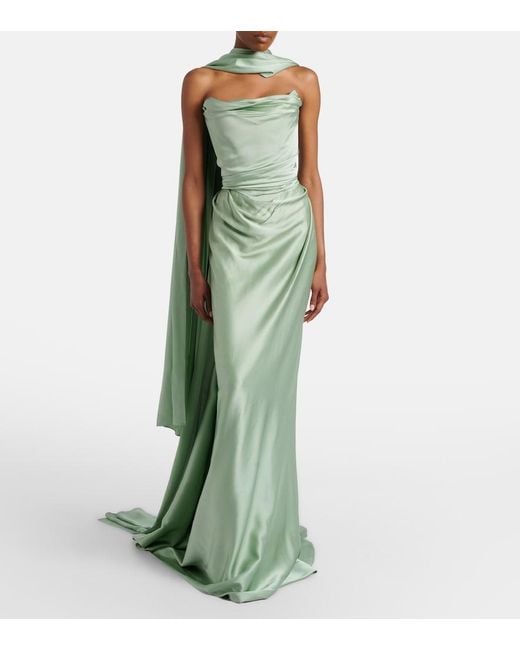 Vivienne Westwood Green Nova Vixen Scarf-Detail Satin Gown
