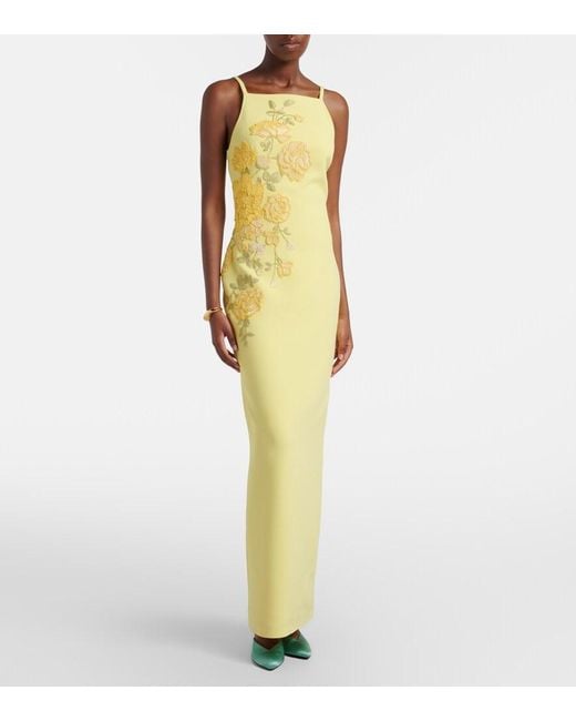 Elie Saab Yellow Embroidered Halterneck Cady Maxi Dress