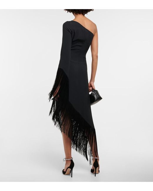 Taller Marmo Blue Aventador Fringed One-Shoulder Midi Dress