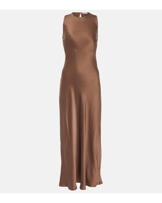 Asceno Brown Valencia Silk Slip Dress