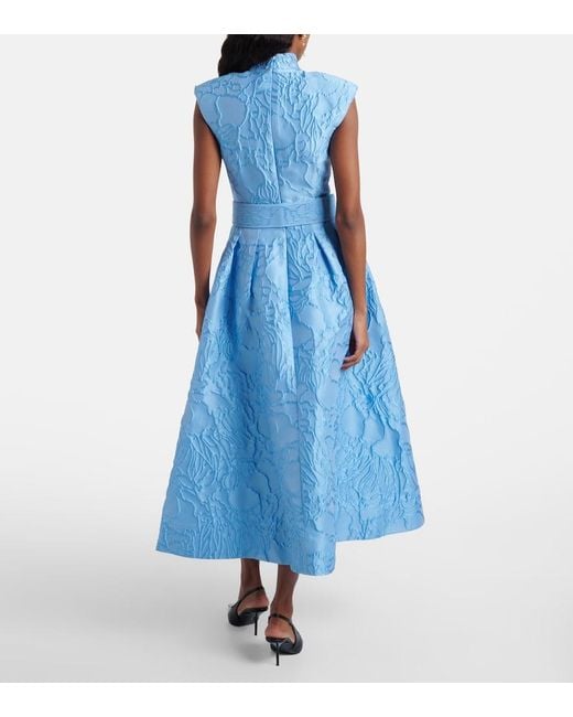 Rebecca Vallance Blue Aegir Belted Jacquard Midi Dress