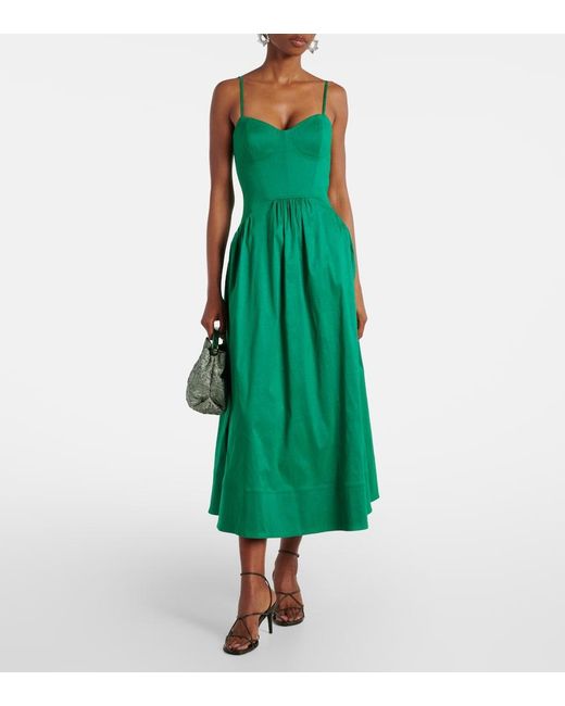 Rebecca Vallance Green Bailey Belted Pleated Midi Dress