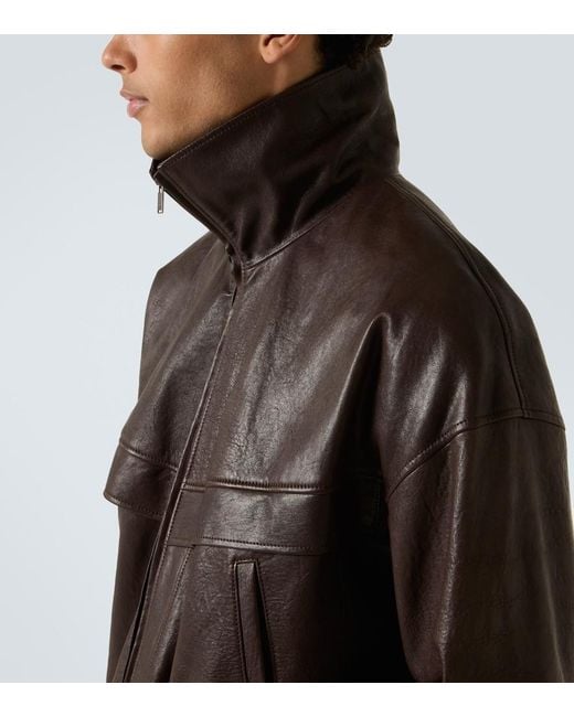 Saint Laurent Brown Leather Bomber Jacket for men