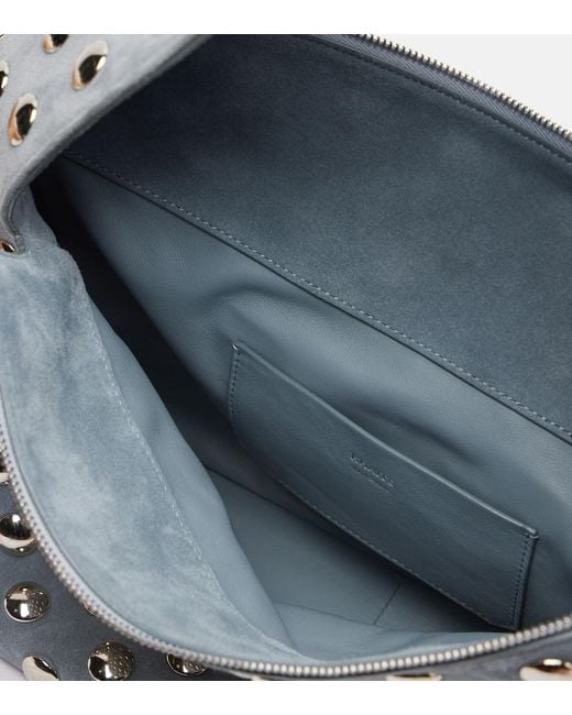 Khaite Metallic Elena Medium Studded Suede Shoulder Bag