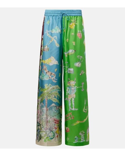 ALÉMAIS Green Hose Daria Aus Seide Mit Weitem Bein