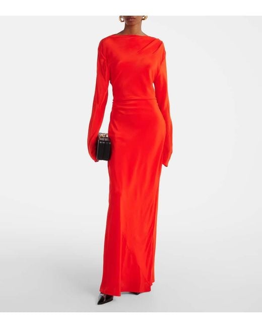 Vestido Largo Fresca De Crepe De China De Seda Sir de color Red