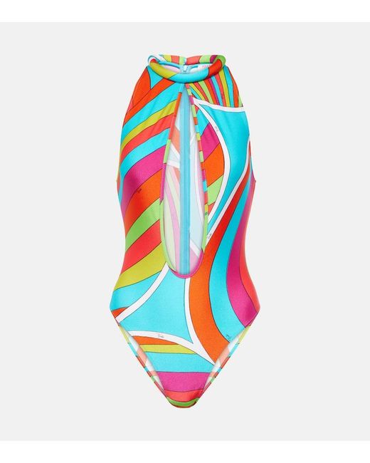 Emilio Pucci Blue Printed Cutout Swimsuit