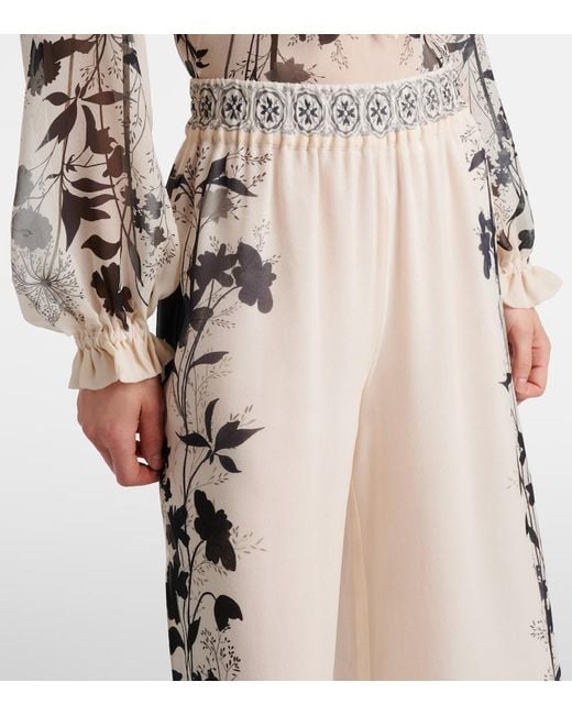 LaDoubleJ Natural Printed Silk Palazzo Pants