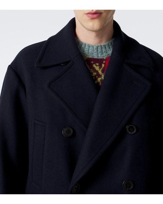 Dries Van Noten Blue Double-Breasted Wool-Blend Jacket for men