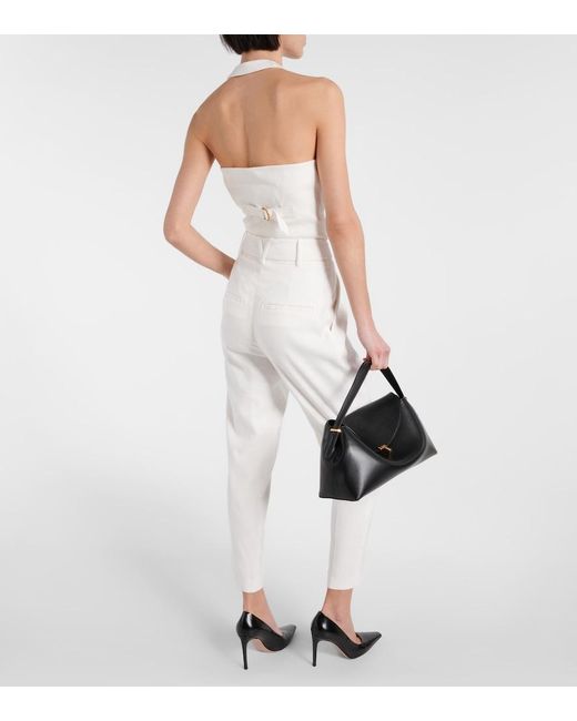 Veronica Beard White Sofia High-Rise Linen-Blend Tapered Pants