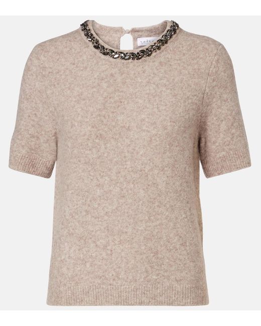 Velvet Natural Briana Embellished Wool-Blend Top