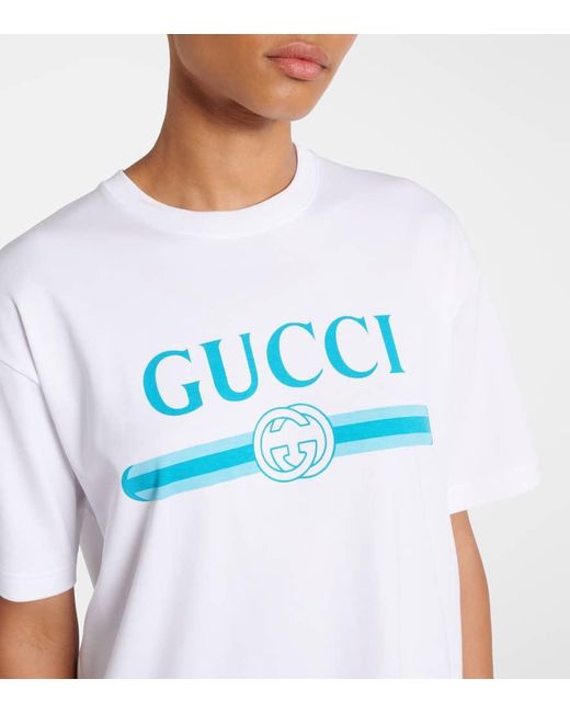 Gucci White Oversized-T-Shirt Aus Baumwoll-Jersey Mit Print