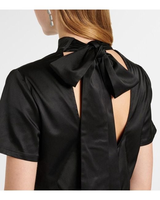 Staud Black Ilana Floral-Applique Satin Minidress