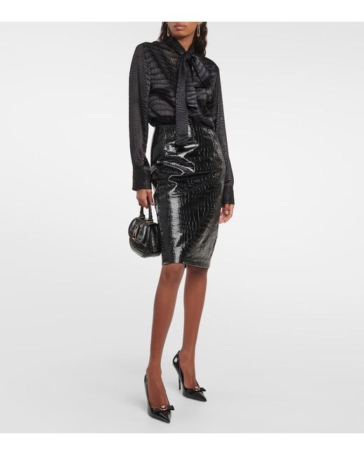 Versace Black Tie-Neck Devore Shirt