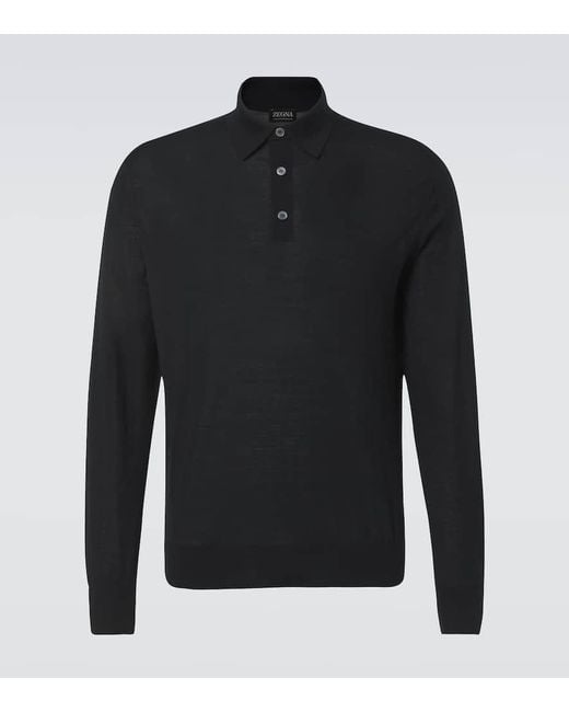 Zegna Black Wool Polo Shirt for men