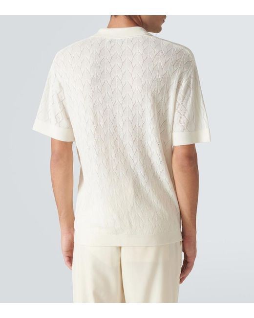 King & Tuckfield White Open-Knit Wool Polo Sweater for men