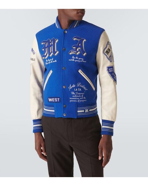Amiri Blue Dream Team Appliquéd Wool-Blend Varsity Jacket for men