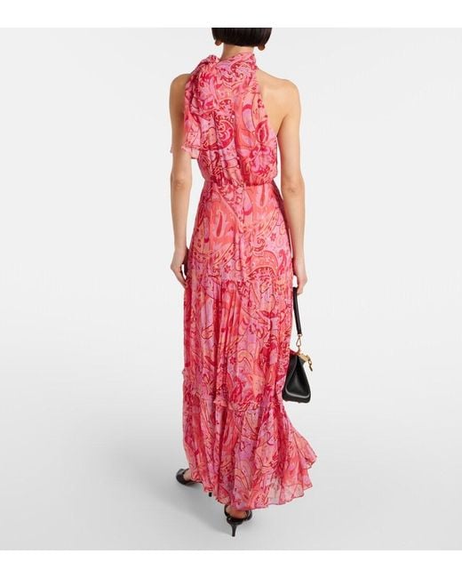 Rixo Red Neena Silk Chiffon Lame Gown