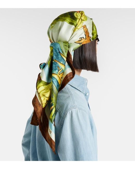 ALÉMAIS Green Printed Silk Satin Scarf