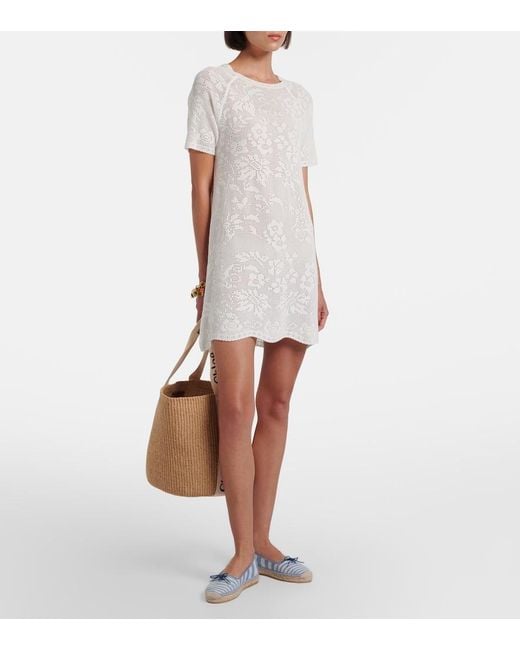 Chloé White Pointelle Scalloped Cotton Minidress