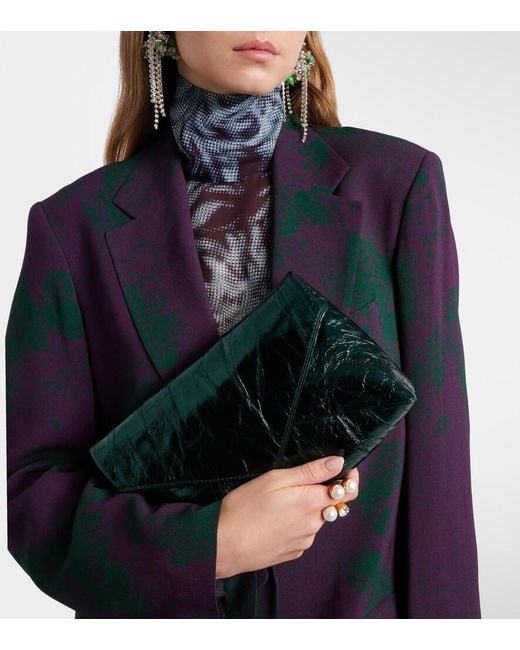 Dries Van Noten Green Medium Metallic Leather Clutch