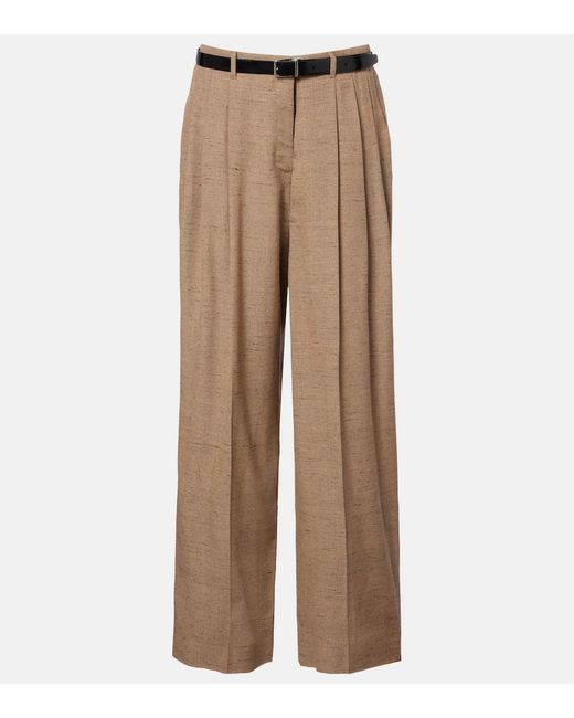 Dolce & Gabbana Natural Pleated Belted Wide-Leg Pants