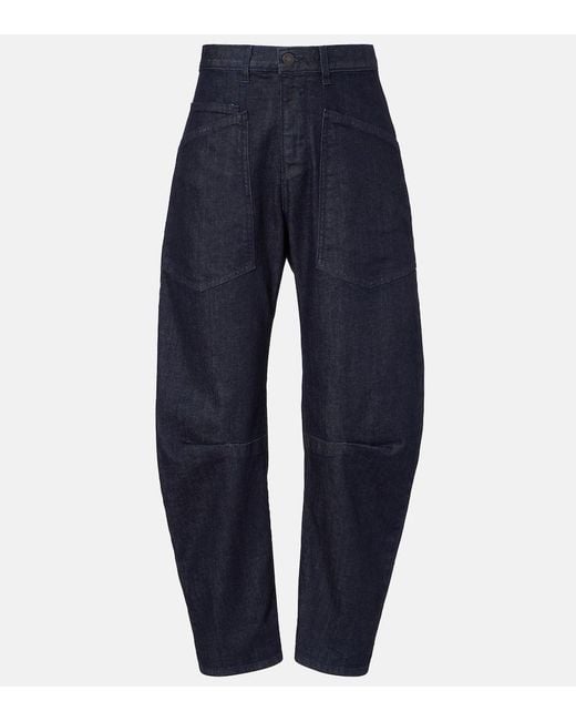 Nili Lotan Blue Shon High-Rise Barrel-Leg Jeans