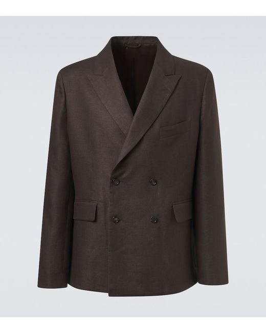 Bode Black Double-Breasted Linen Blazer for men