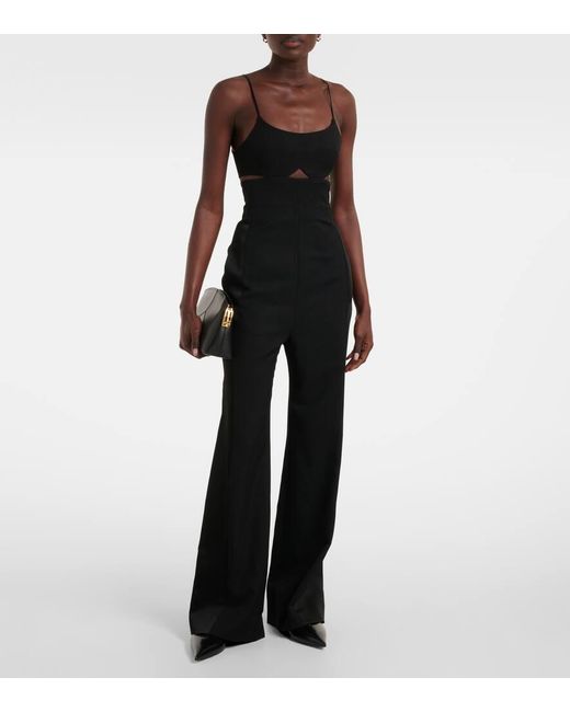 Victoria Beckham Black Cami Cutout Crepe Satin Jumpsuit