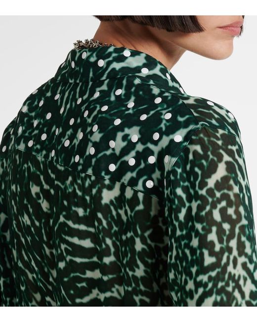 Camicia Chowy Semitrasparente Con Stampa Zebrata di Dries Van Noten in Green