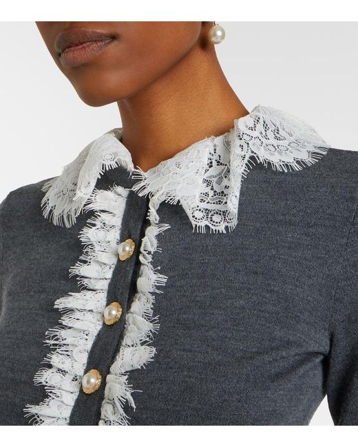 Self-Portrait Blue Lace-Trimmed Wool Cardigan