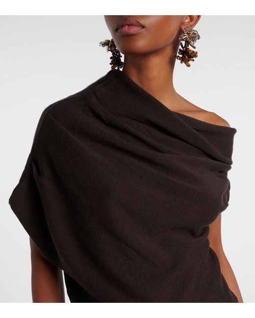 Staud Brown Mabel One-Shoulder Wool Maxi Dress