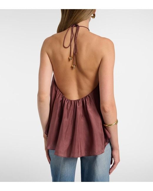 Zimmermann Purple Aster Beaded Halterneck Silk Top