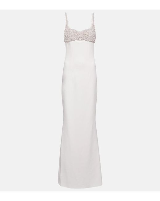 Safiyaa White Bridal Beatriz Embellished Crepe Gown