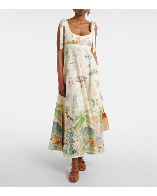 ALÉMAIS White Bedrucktes Midikleid Anouk Aus Leinen