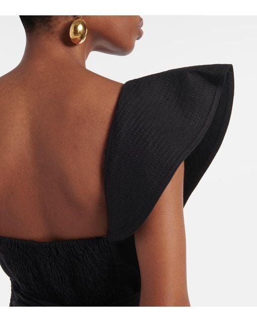 Johanna Ortiz Black Ruffled Midi Dress