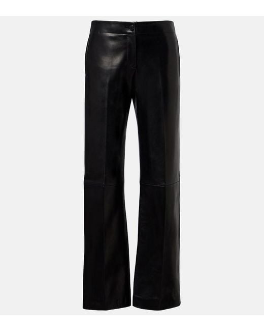 Khaite Black Mita Leather Straight Pants