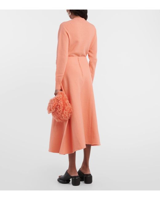 Jil Sander Orange High-rise Asymmetric Wool Midi Skirt