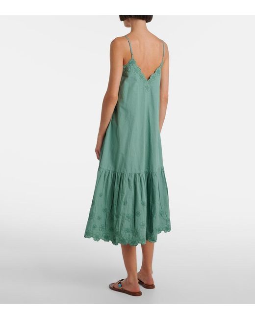 Juliet Dunn Green Embroidered Cotton Poplin Midi Dress