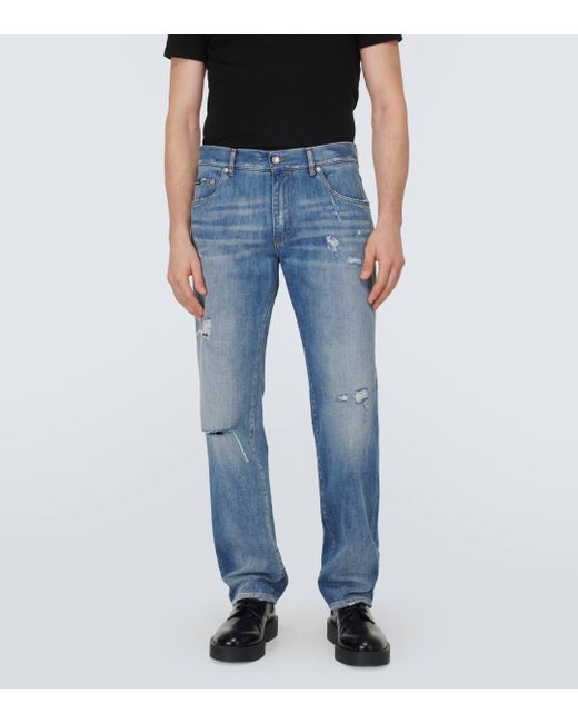 Dolce & Gabbana Blue Distressed Straight Jeans for men