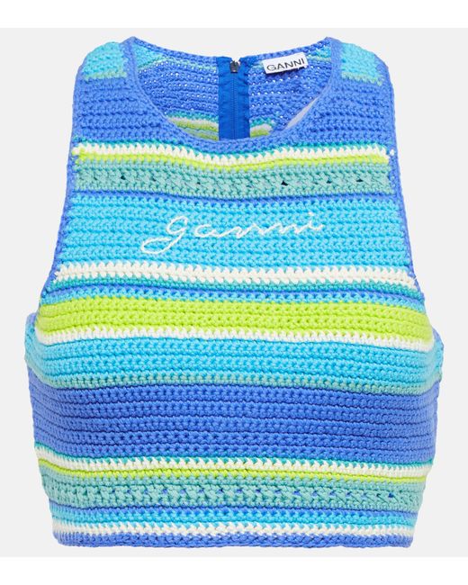 Ganni Blue Crochet Cotton Bikini Top