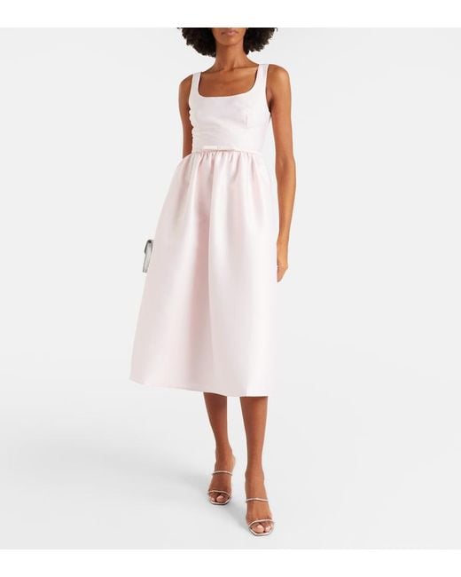 Self-Portrait Pink Belted Taffeta Midi Dress